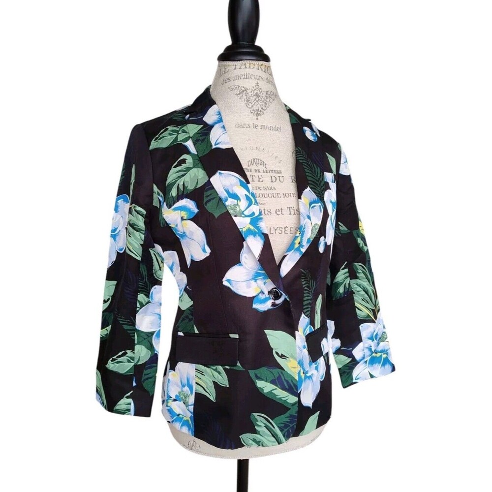 Banana Republic Chelsea Floral Blazer 10P Tropical Black Petite